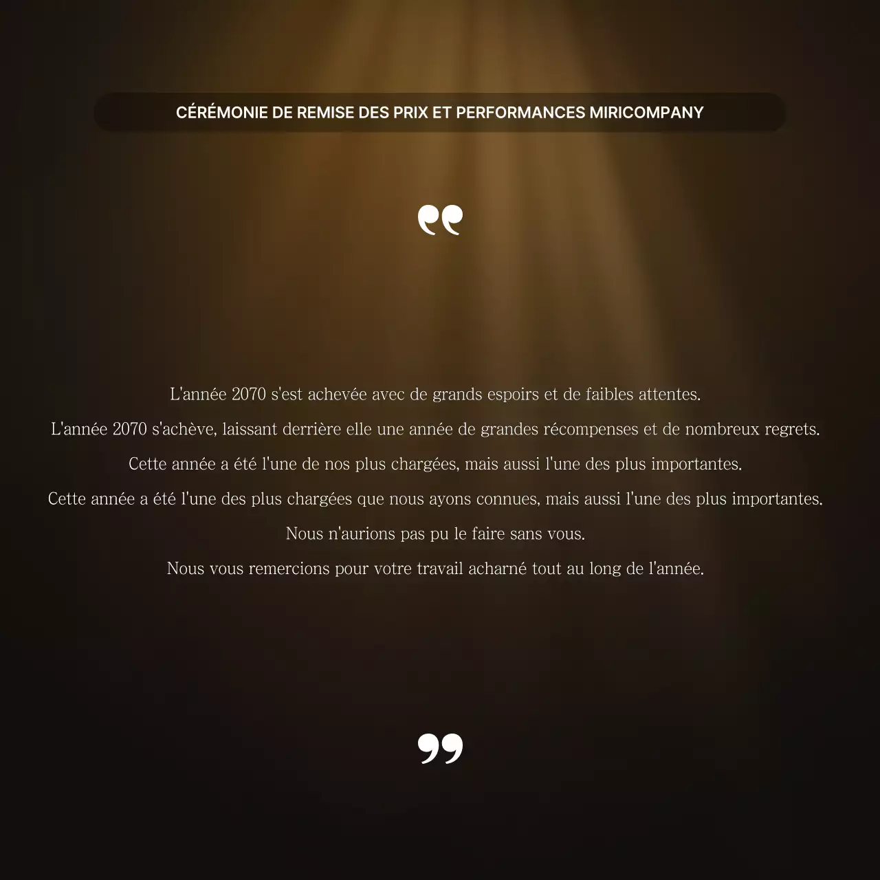 Présentations des performances de l'or et du brun de luxe et rapports sur les événements de fin d'année