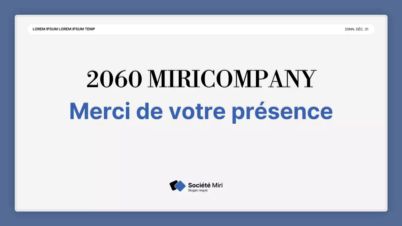 Une simple présentation de performance en bleu et blanc et un rapport sur l'événement de fin d'année