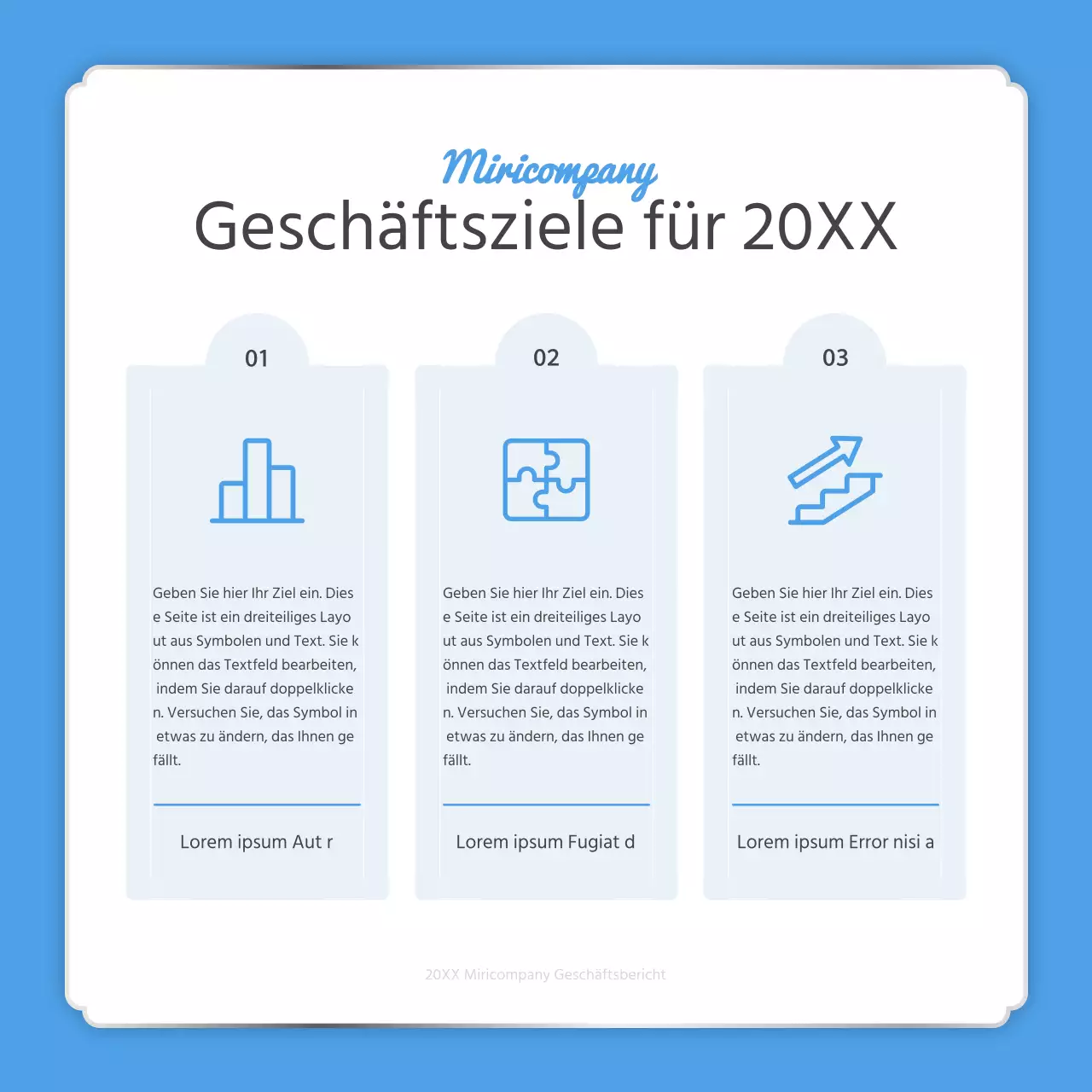 Ein einfacher Jahresendbericht in Hellblau und Weiß