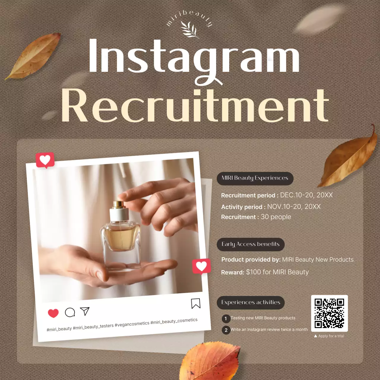 Brown Modern Beauty Recruitment Social Media Post