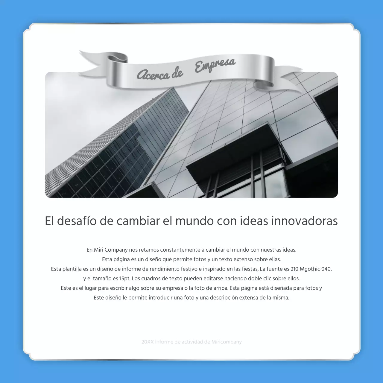 Un sencillo informe de fin de año en azul claro y blanco