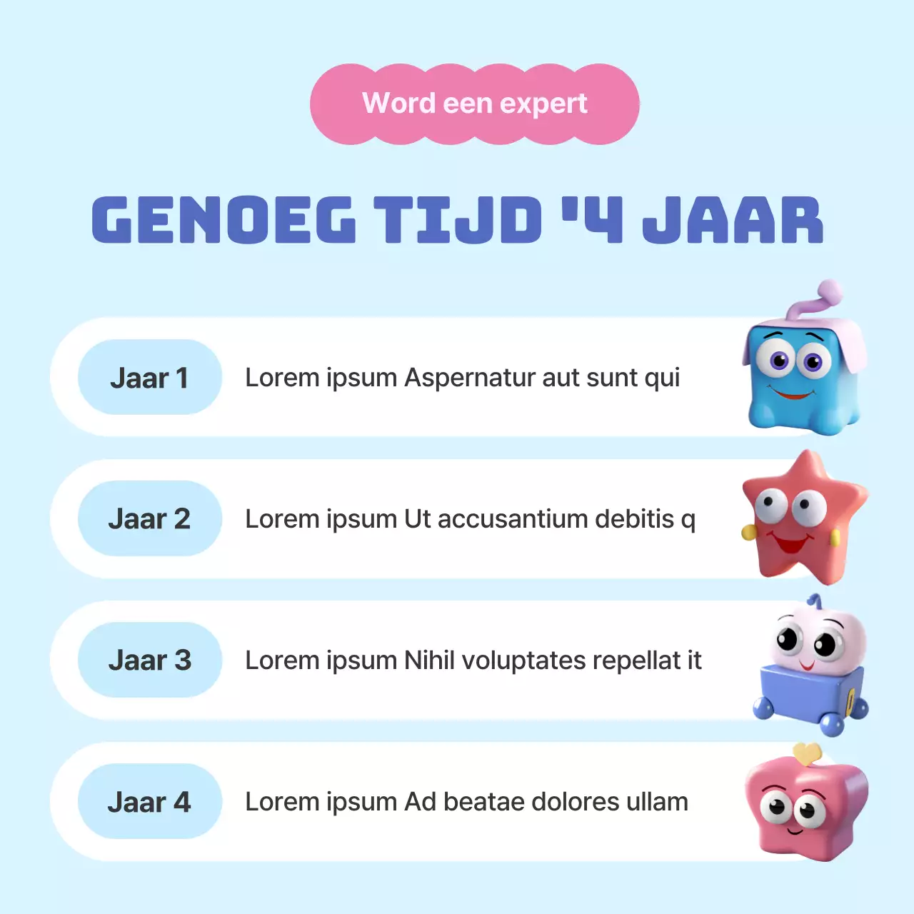 Een eenvoudig roze en lichtblauw kleurenschema om de afdeling te introduceren