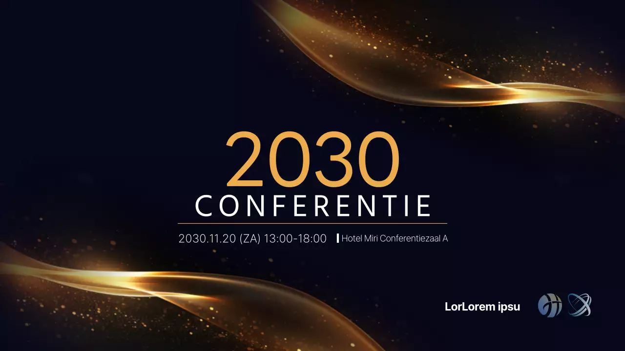 Een luxe conferentiepresentatie in marineblauw en goud