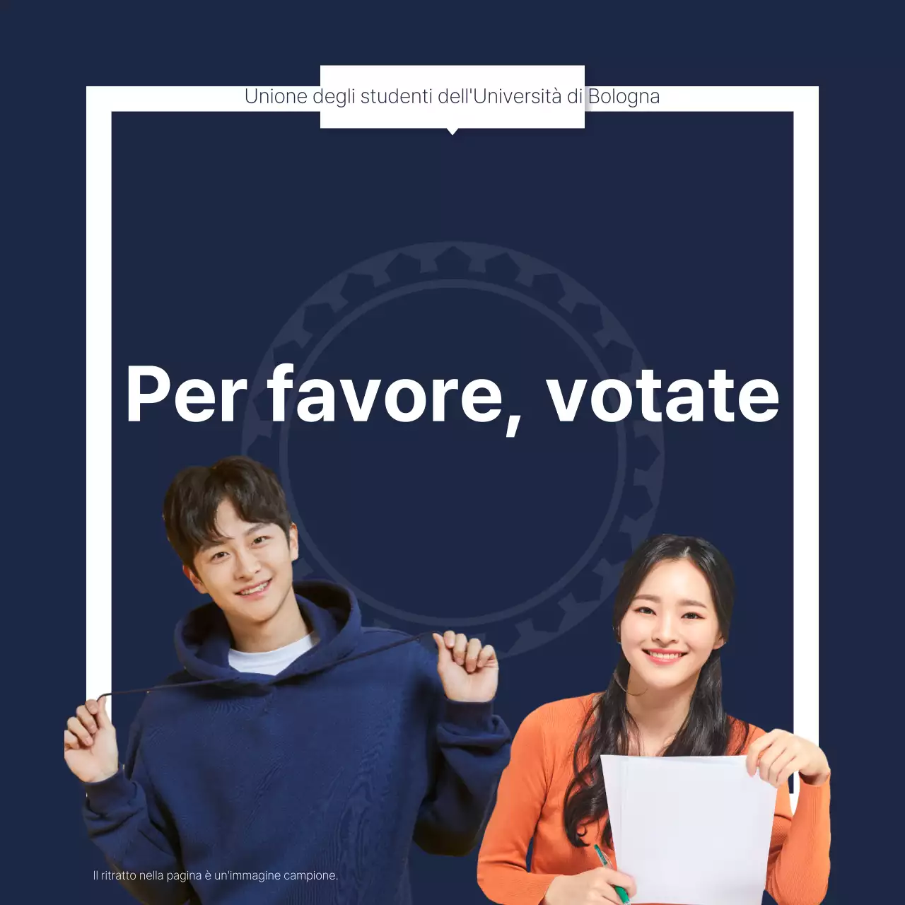 Un semplice libretto di promesse elettorali in blu e bianco.