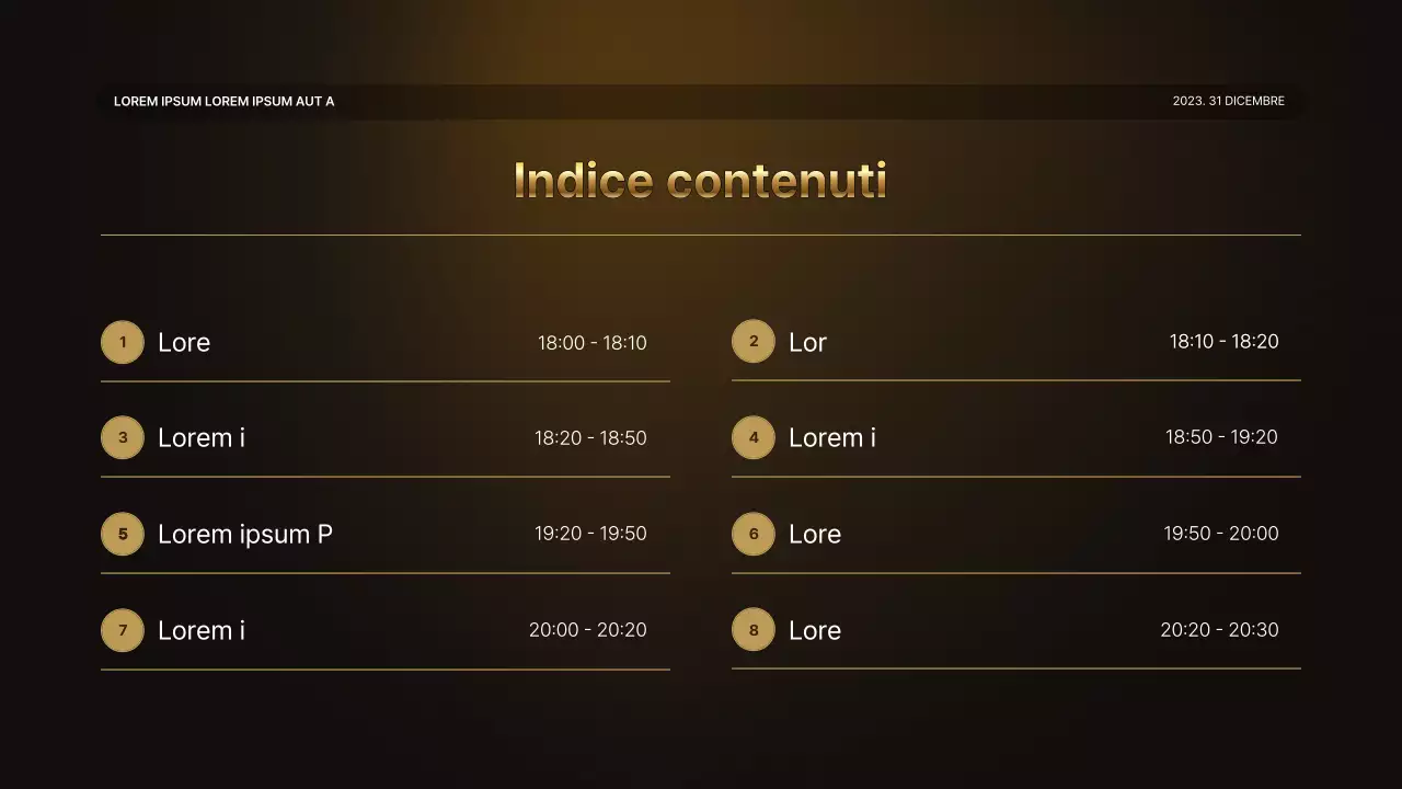 Una lussuosa presentazione delle prestazioni in oro e marrone e un resoconto dell'evento di fine anno