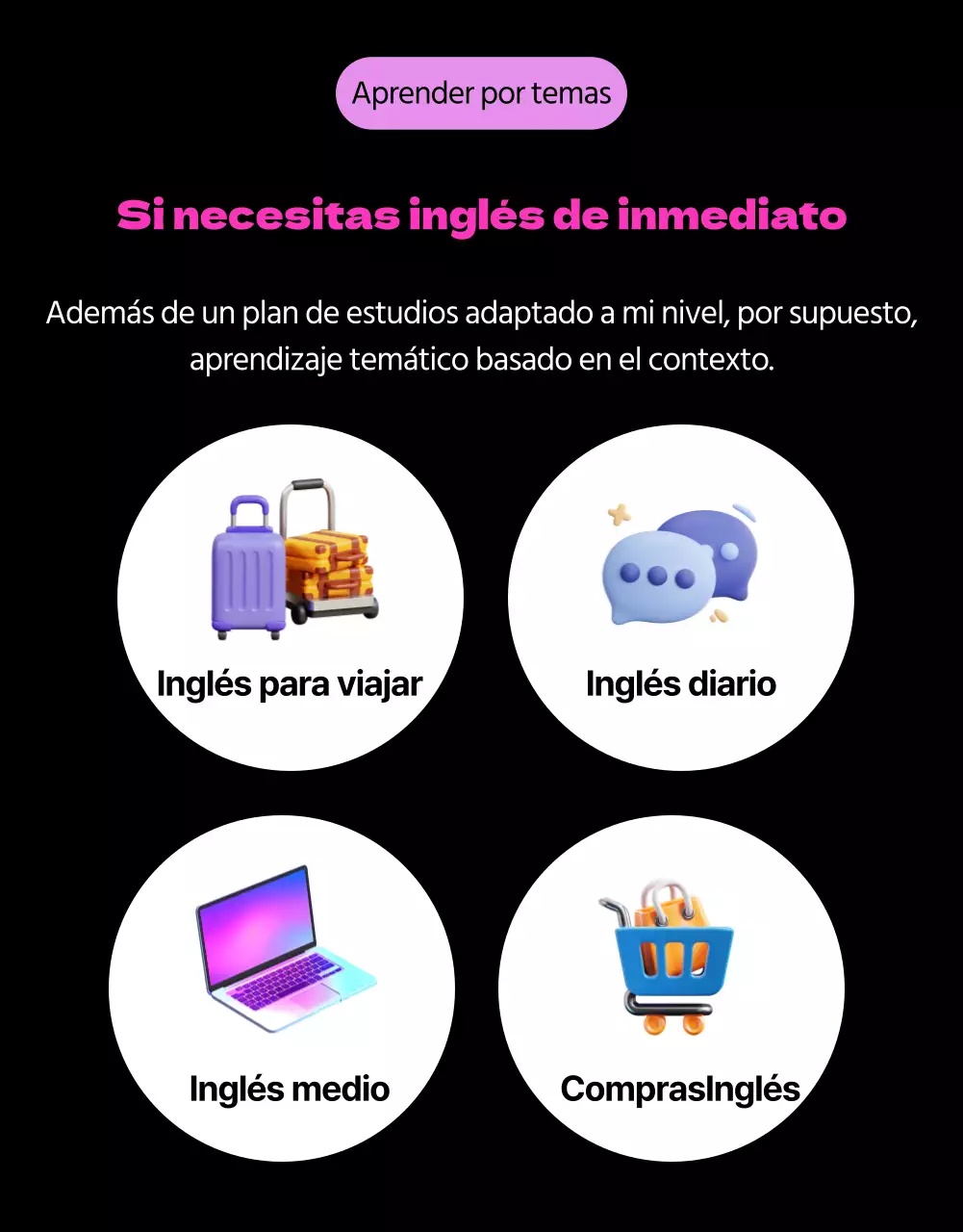 Promover el aprendizaje del inglés en negro y rosa