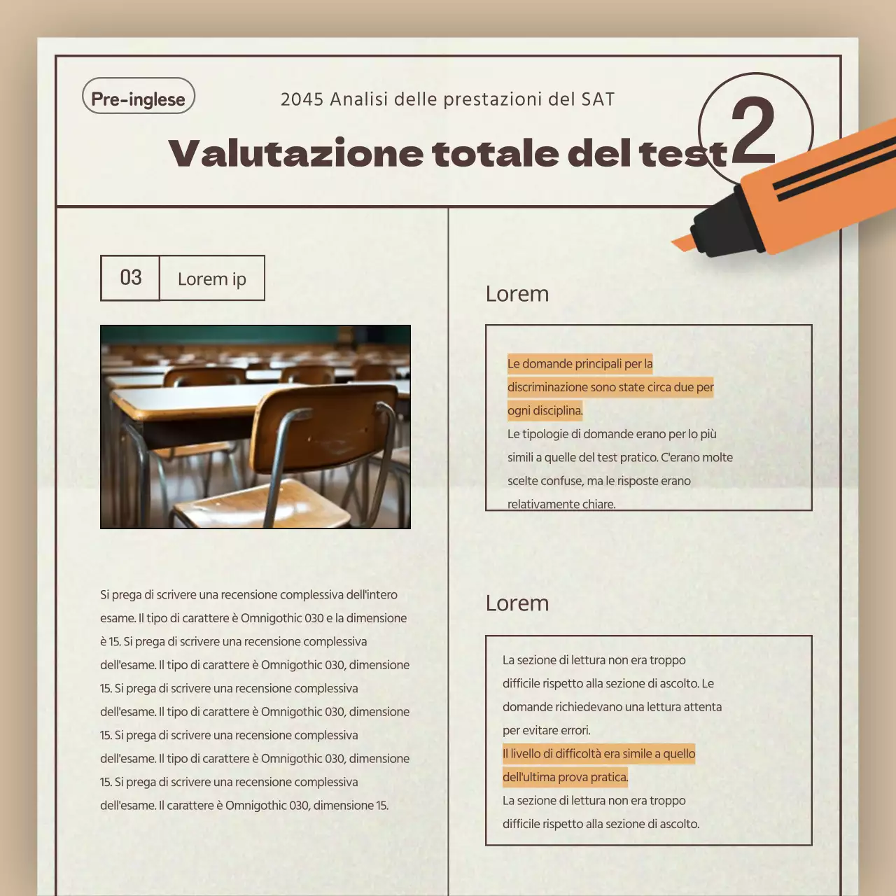 Un semplice rapporto beige e rosso di analisi delle tendenze degli esami SAT per le accademie