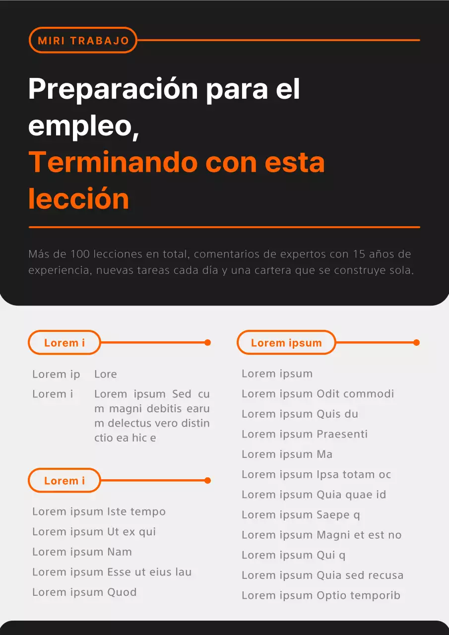 Promover una sencilla lección de búsqueda de empleo en negro y naranja