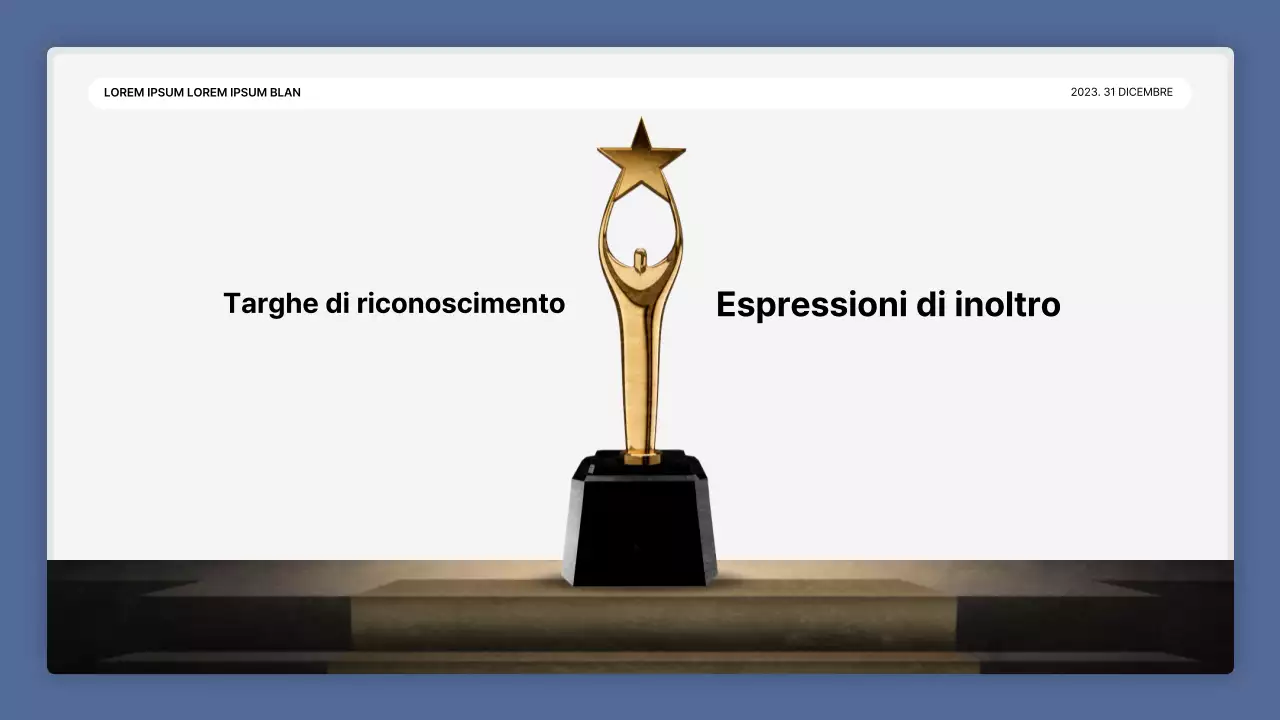 Una semplice presentazione della performance in bianco e blu e una relazione sull'evento di fine anno.