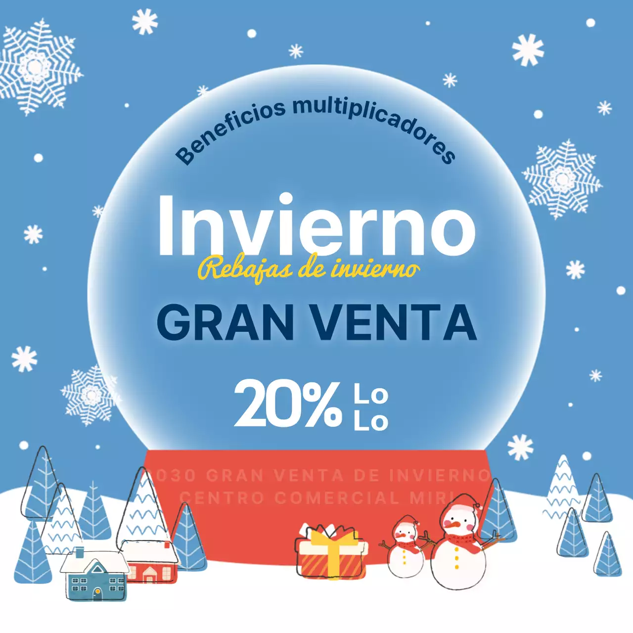Promocione sus rebajas de invierno en azul claro y blanco