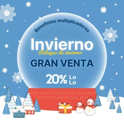 Promocione sus rebajas de invierno en azul claro y blanco