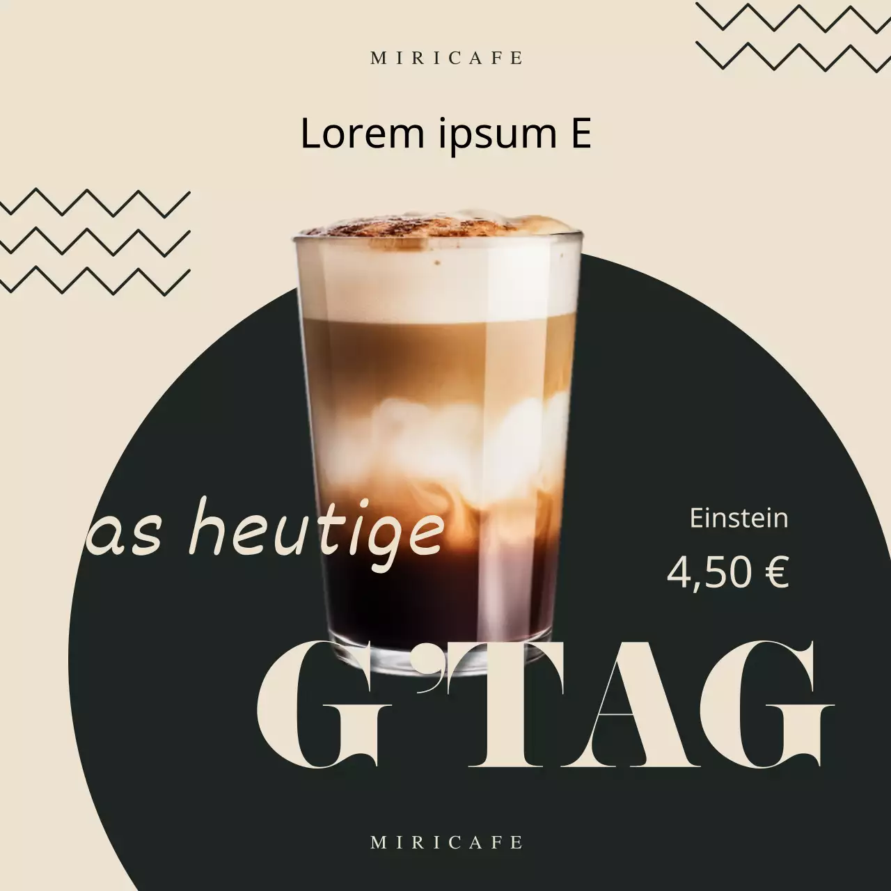 Eine einfache Anzeige für ein Café in Grün und Elfenbein