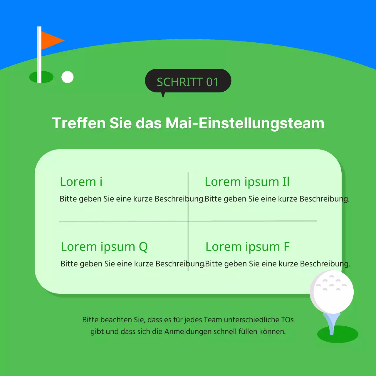 Minimalistische Golfschlägeranzeige in Grün und Blau