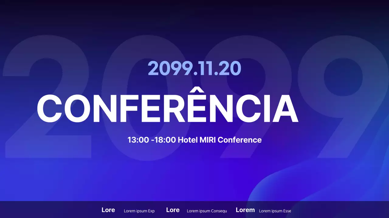 Descrição simples de uma conferência de oradores com fundo roxo