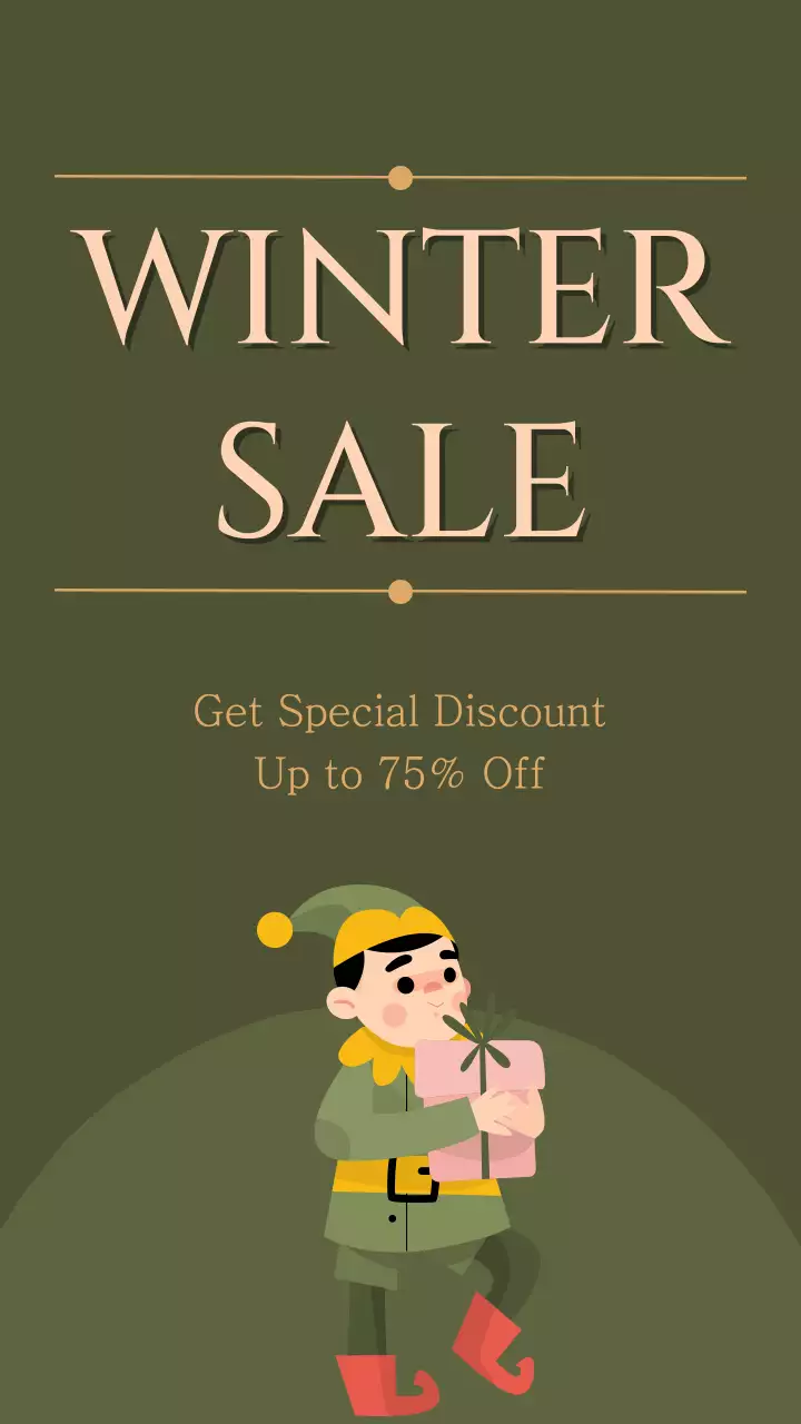 녹색 일러스트 엘프 크리스마스 겨울 세일 인스타그램 스토리