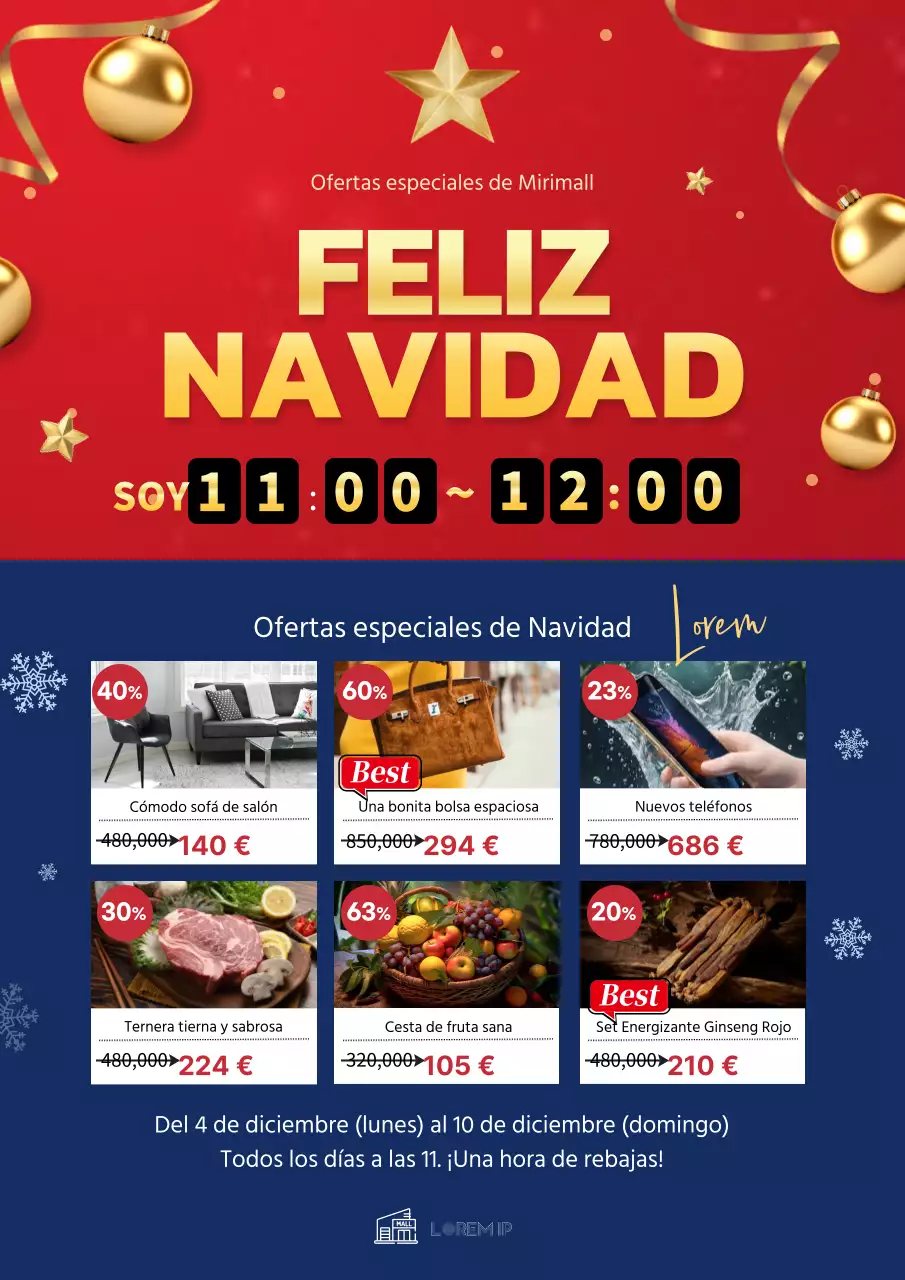 Promover una venta básica de eventos navideños en rojo y azul