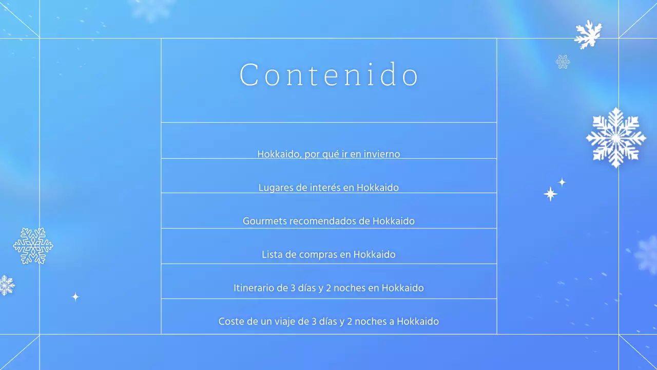 Información invernal sobre Hokkaido, Japón: azul y natural