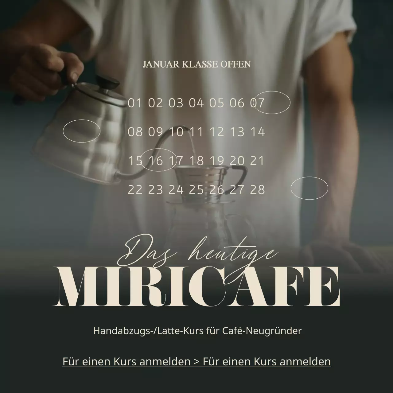 Eine einfache Anzeige für ein Café in Grün und Elfenbein