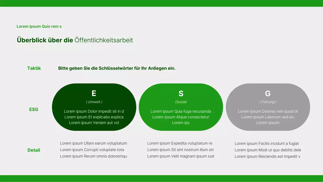 Ein einfacher Bericht zur sozialen Verantwortung von Unternehmen in Grün und Grau