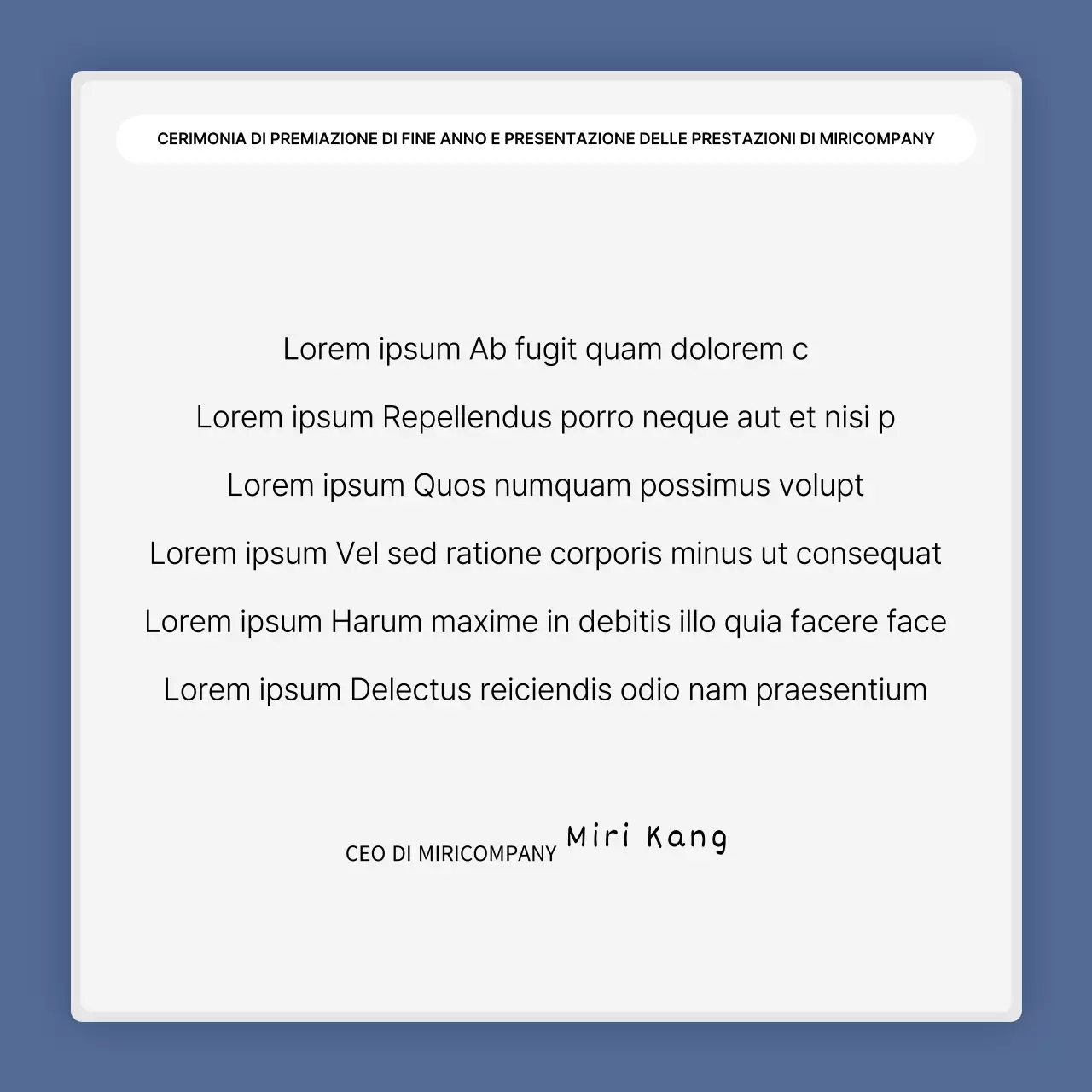 Una semplice presentazione delle prestazioni in bianco e blu e una relazione sull'evento di fine anno