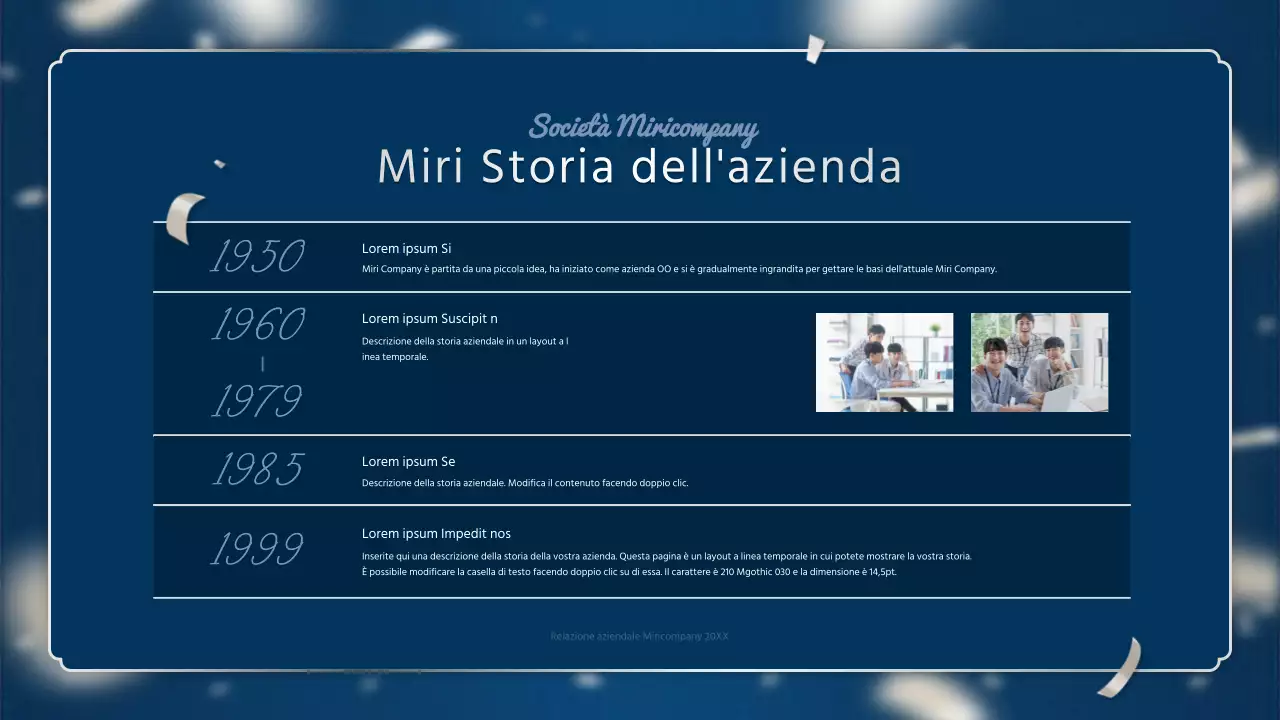 Un lussuoso rapporto sulle prestazioni di fine anno in blu navy e argento