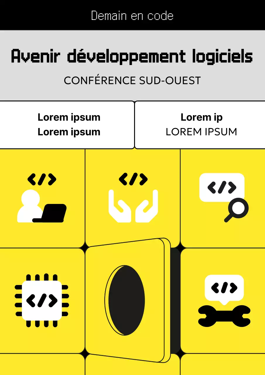 Promouvoir une conférence kitsch sur le développement du logiciel en jaune et noir