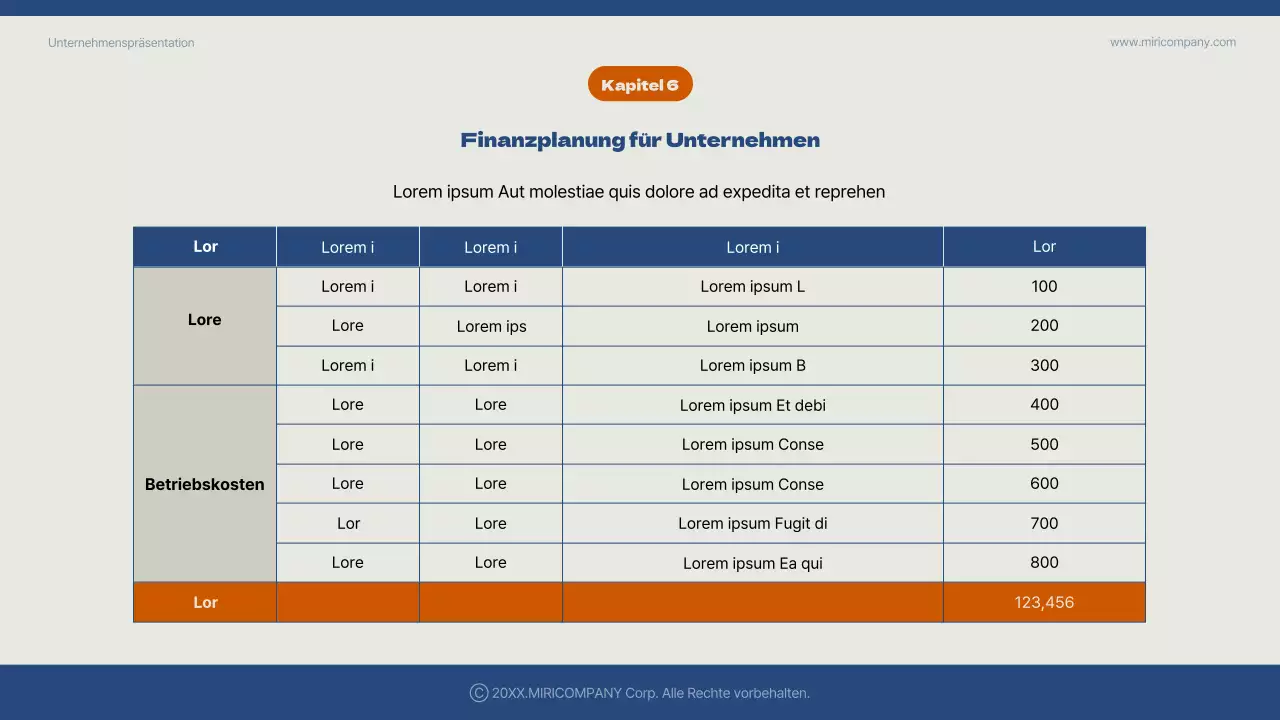 Ein einfacher Businessplan für das neue Jahr in Blau und Orange