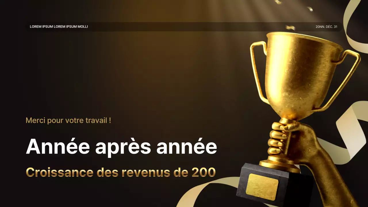 Une luxueuse présentation des performances en or et en brun et un rapport sur les événements de fin d'année