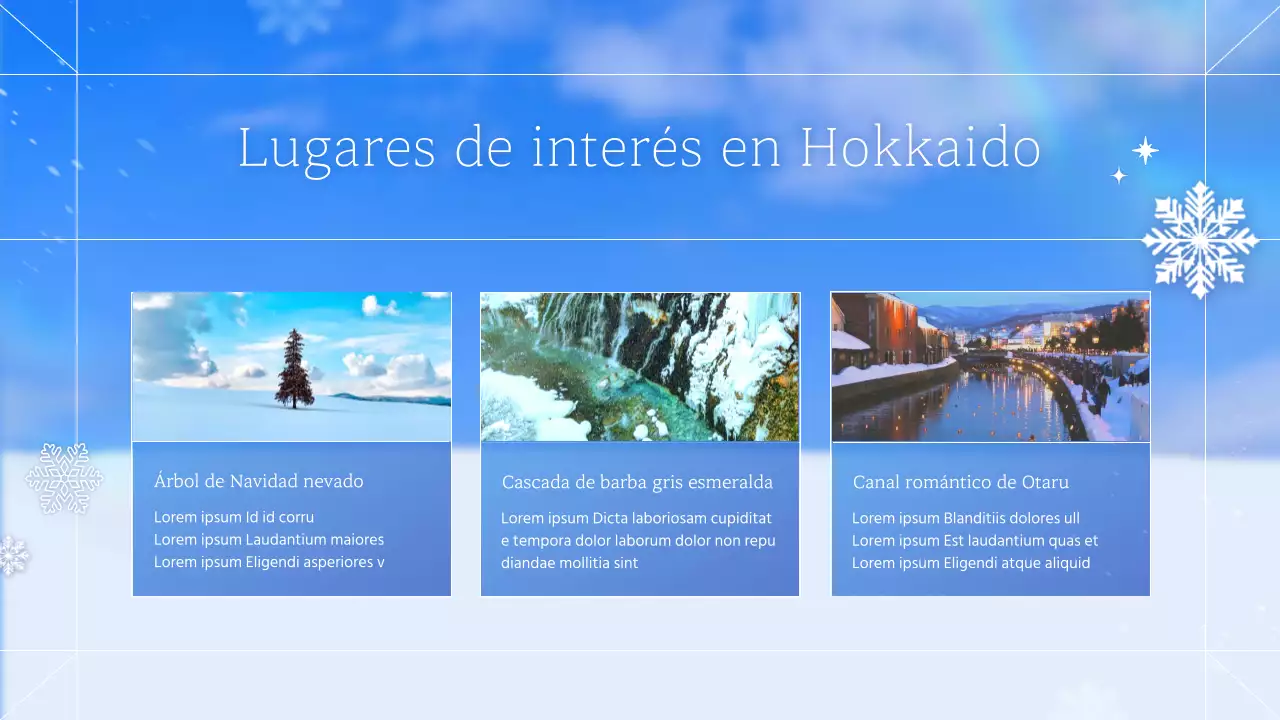 Información invernal sobre Hokkaido, Japón: azul y natural