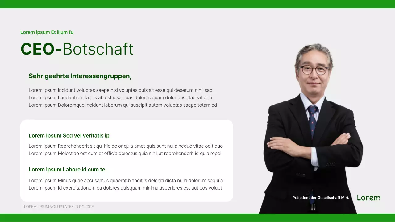 Ein einfacher Bericht zur sozialen Verantwortung von Unternehmen in Grün und Grau