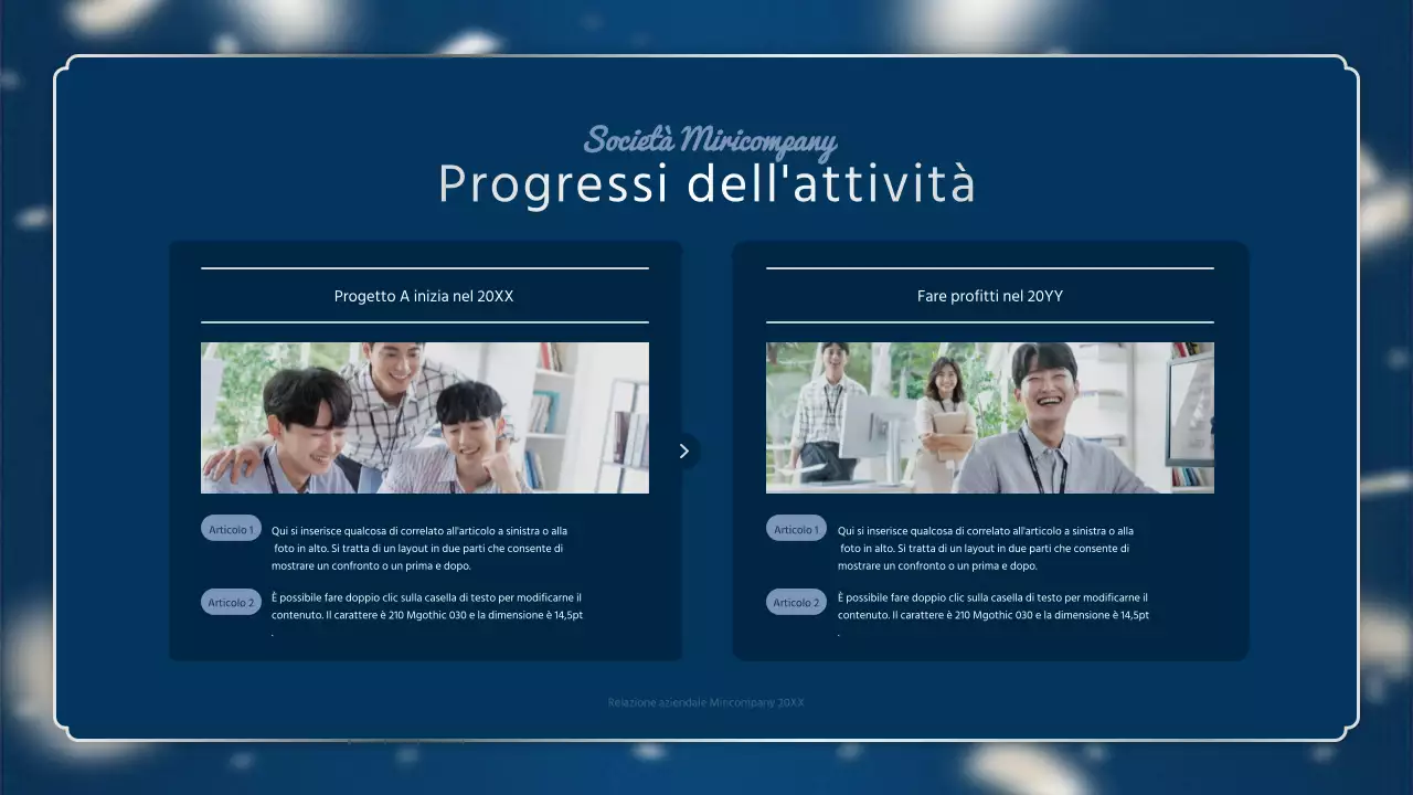 Un lussuoso rapporto sulle prestazioni di fine anno in blu navy e argento