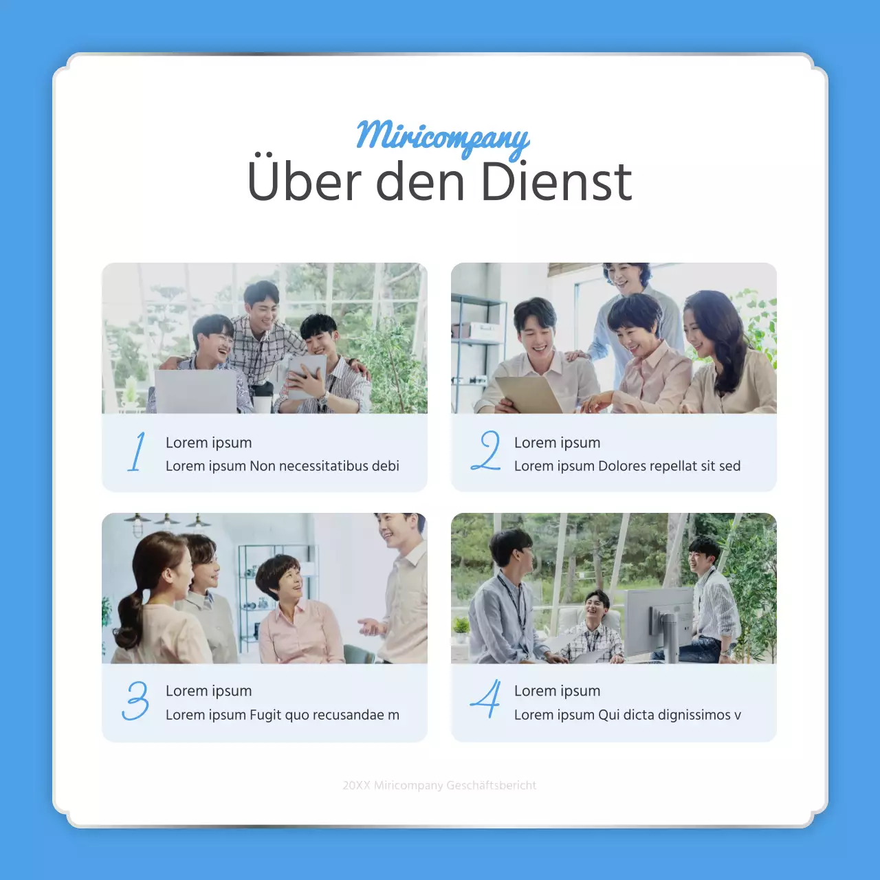 Ein einfacher Jahresendbericht in Hellblau und Weiß