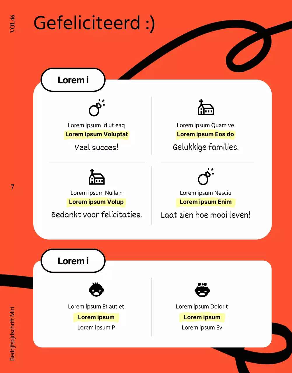 Een leuk oranje en beige bedrijfsmagazine