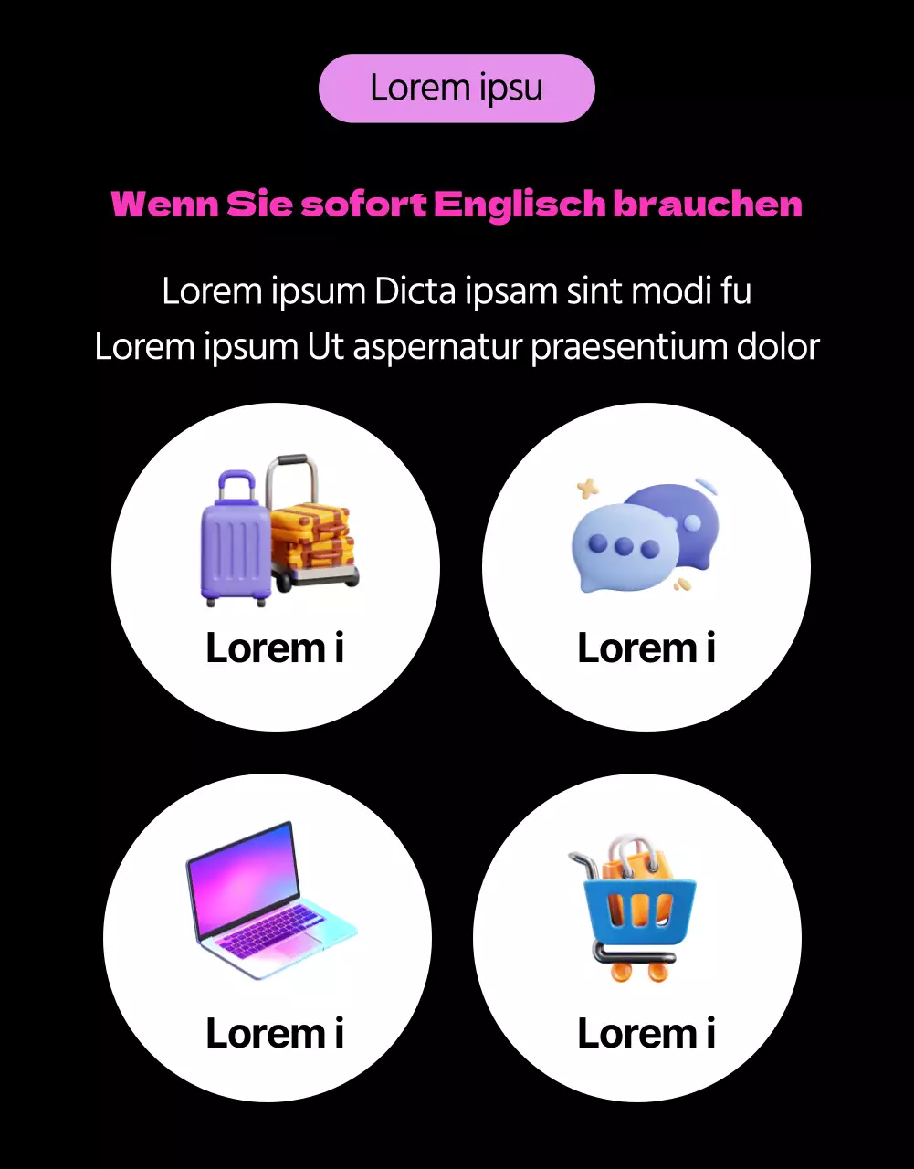 Förderung des Erlernens der englischen Sprache in Schwarz und Rosa