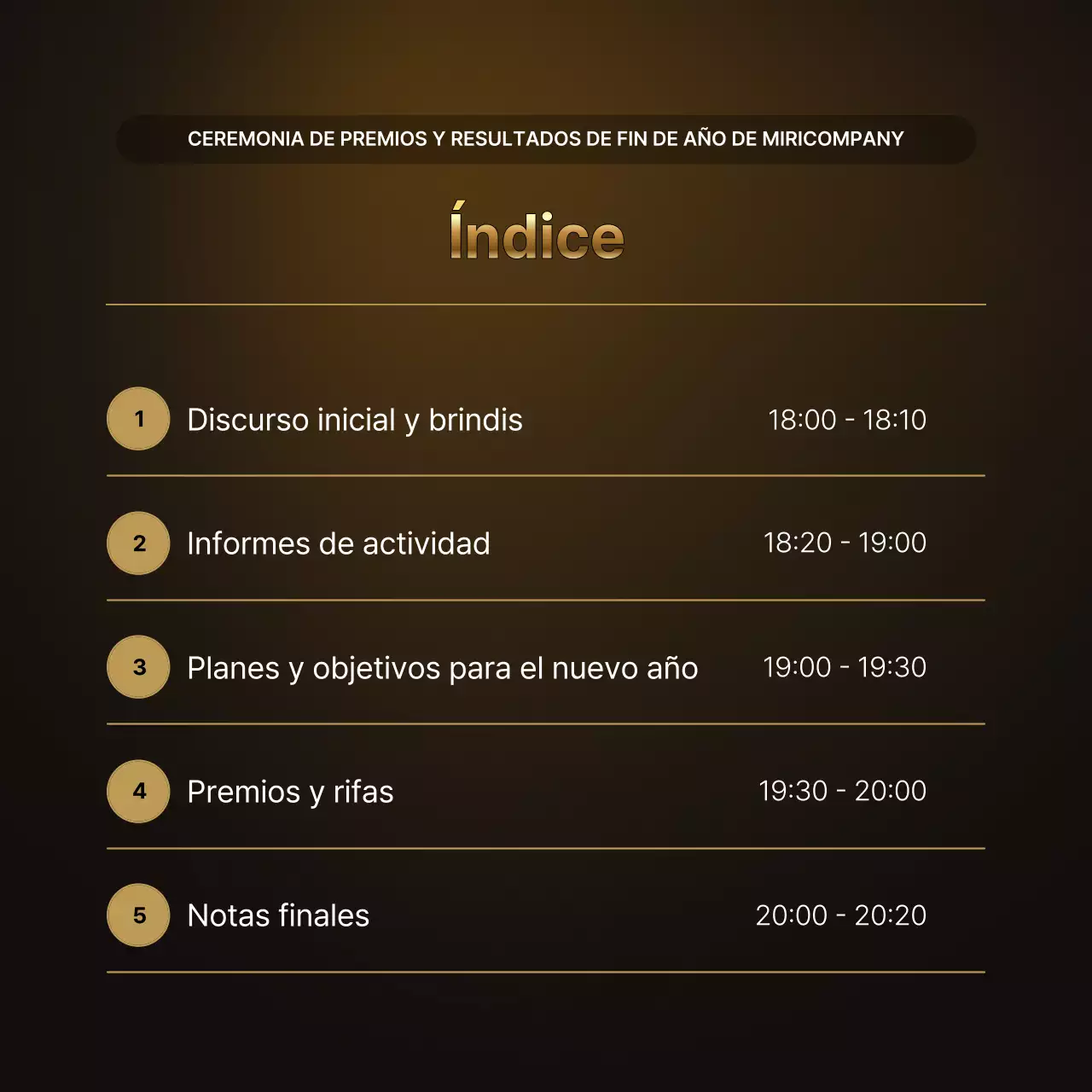 Presentaciones de resultados de lujo en oro y marrón e informes de eventos de fin de año
