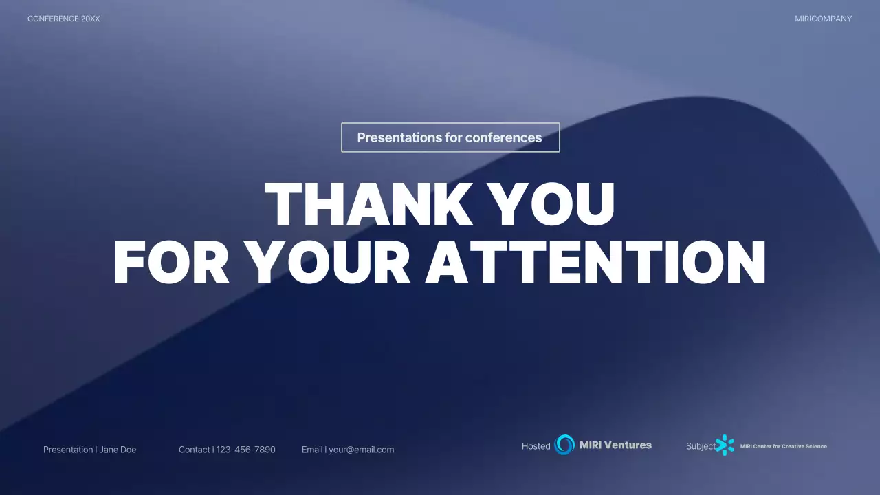 A modern conference presentation in navy blue