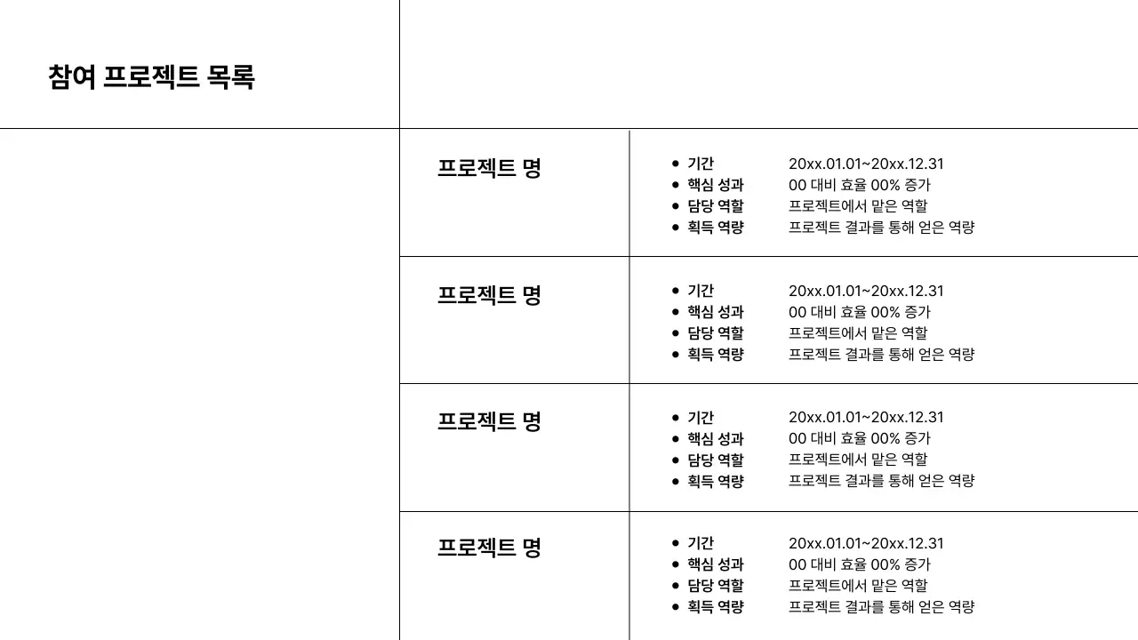 흑백의 심플한 경력자 포트폴리오