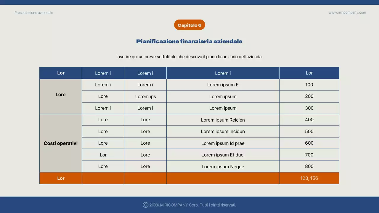 Un semplice piano aziendale per il nuovo anno in blu e arancione