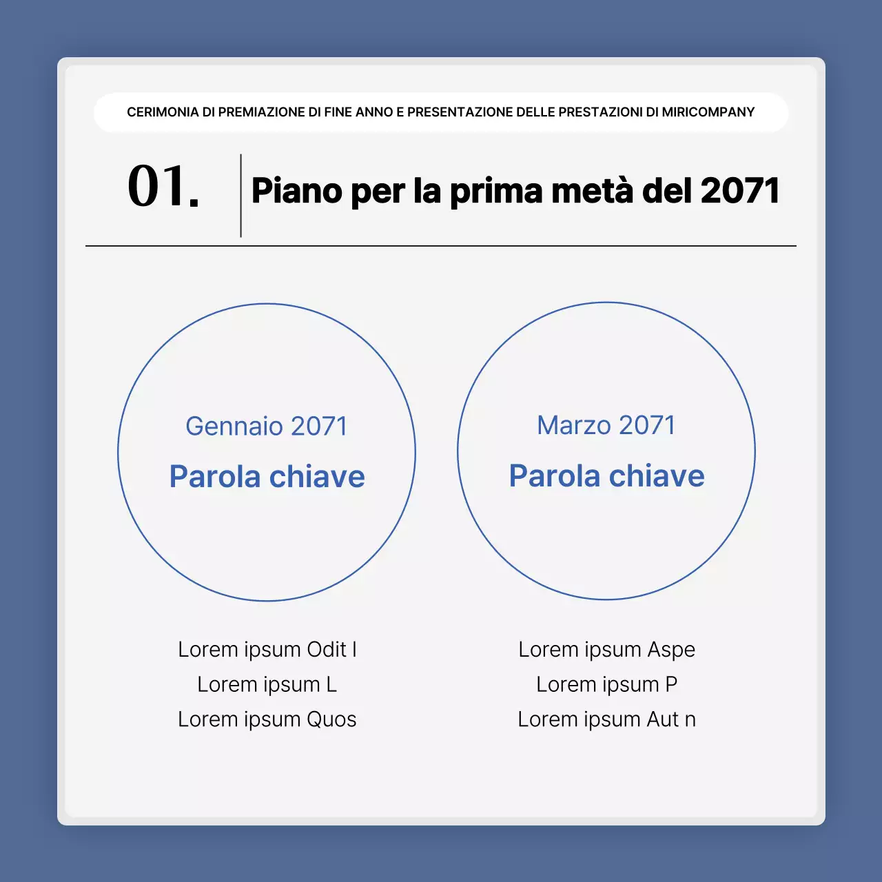 Una semplice presentazione delle prestazioni in bianco e blu e una relazione sull'evento di fine anno