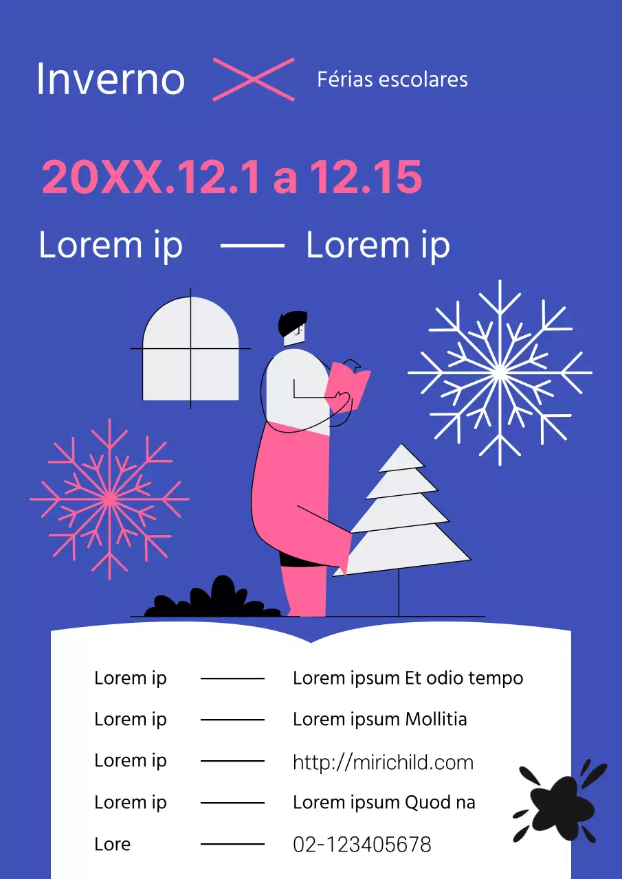 Promover um programa de férias de inverno limpo em azul-marinho e cor-de-rosa