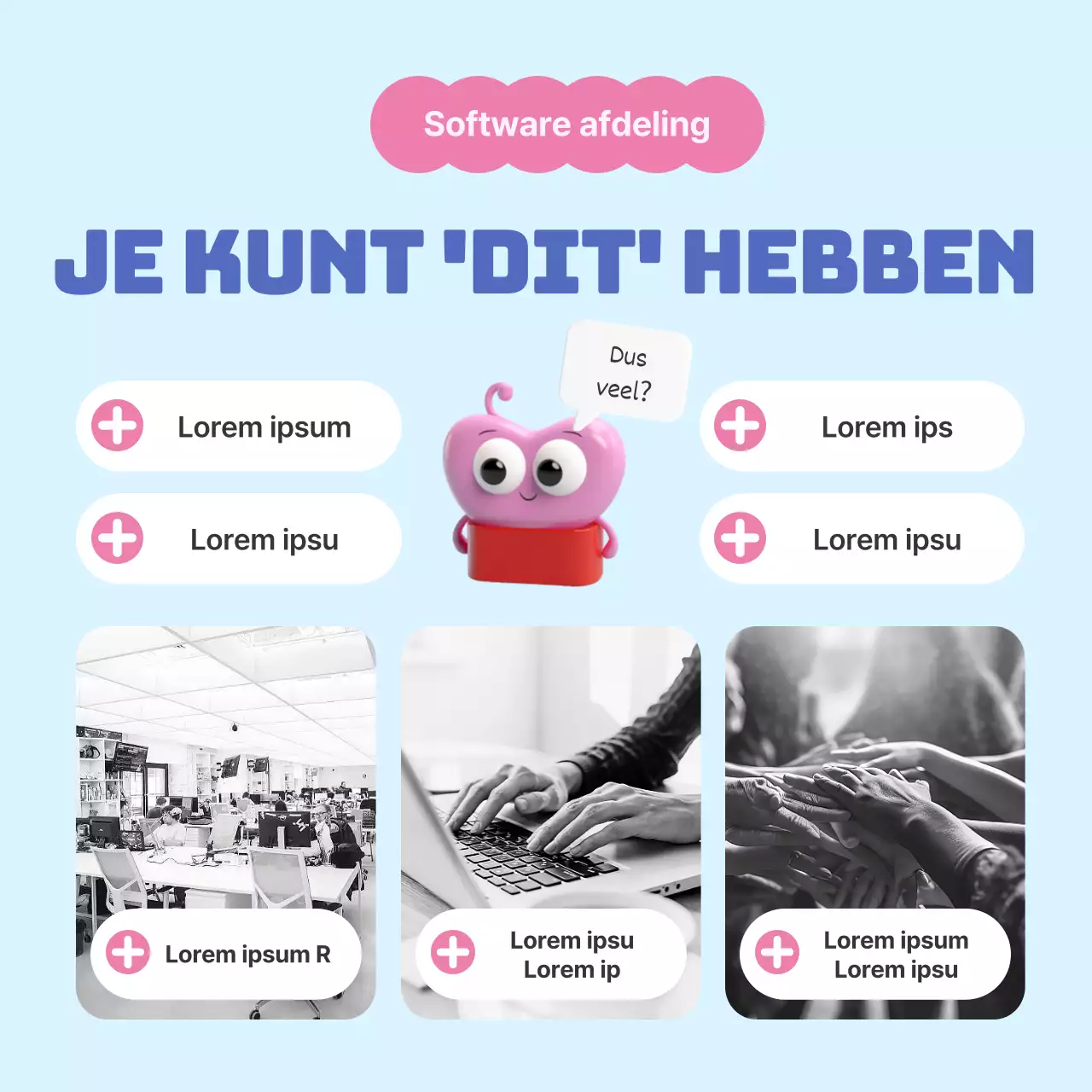 Een eenvoudig roze en lichtblauw kleurenschema om de afdeling te introduceren