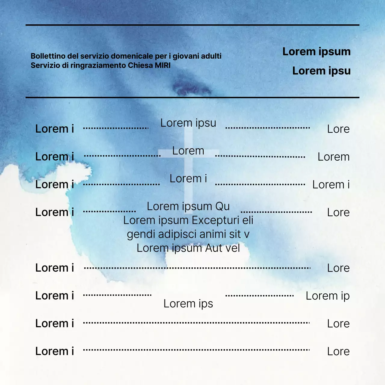 Guida ai moderni bollettini delle funzioni religiose in bianco e blu