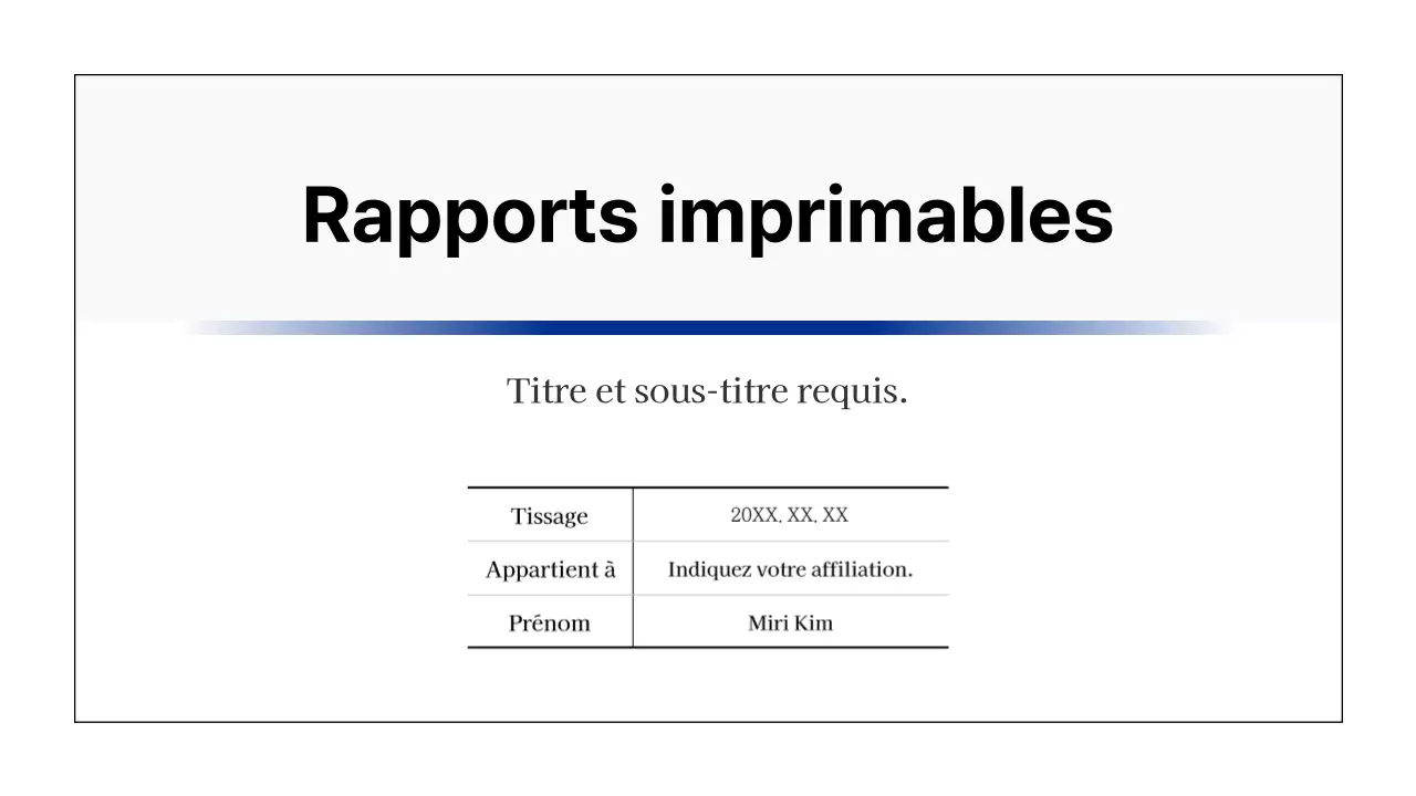 Rapport imprimable simple en noir et bleu marine
