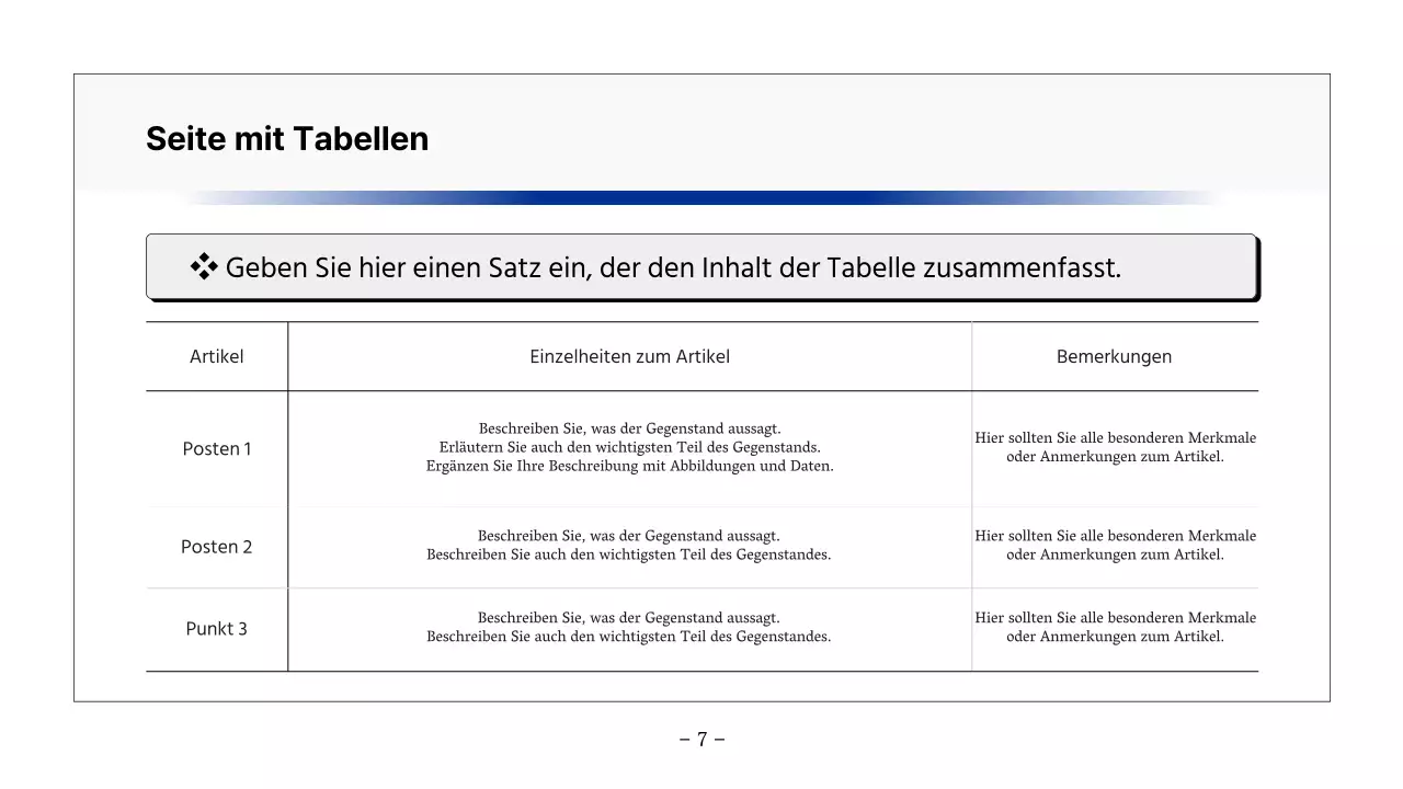 Einfacher druckbarer Bericht in Schwarz und Marineblau