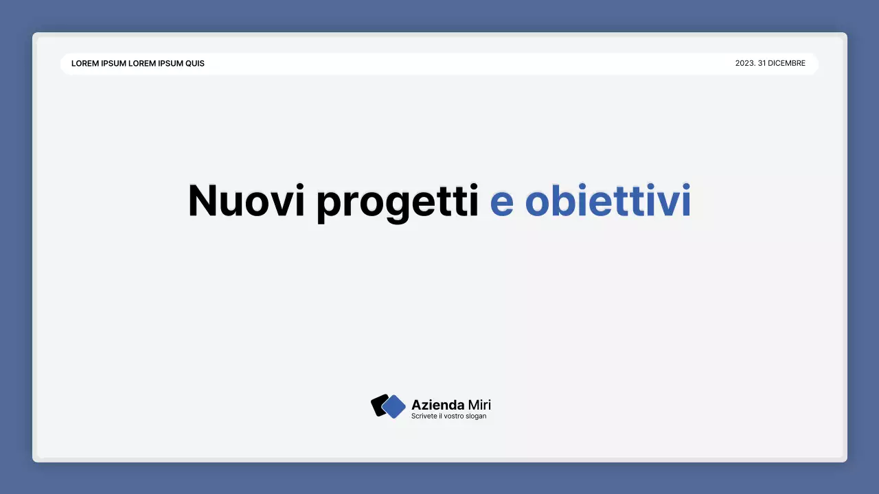 Una semplice presentazione della performance in bianco e blu e una relazione sull'evento di fine anno.