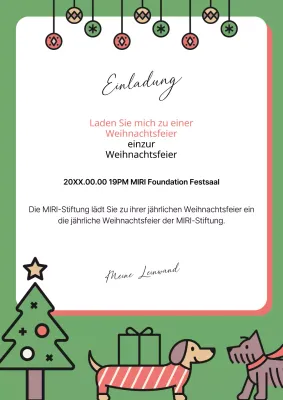 Niedliche Einladungen zur Weihnachtsfeier in Grün und Rot