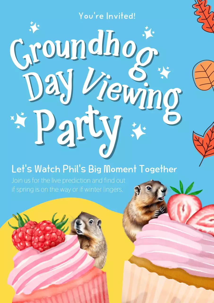 Sky Blue and Yellow Vintage Groundhog Day Party Invitation