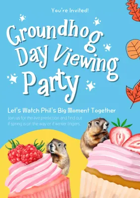 Sky Blue and Yellow Vintage Groundhog Day Party Invitation