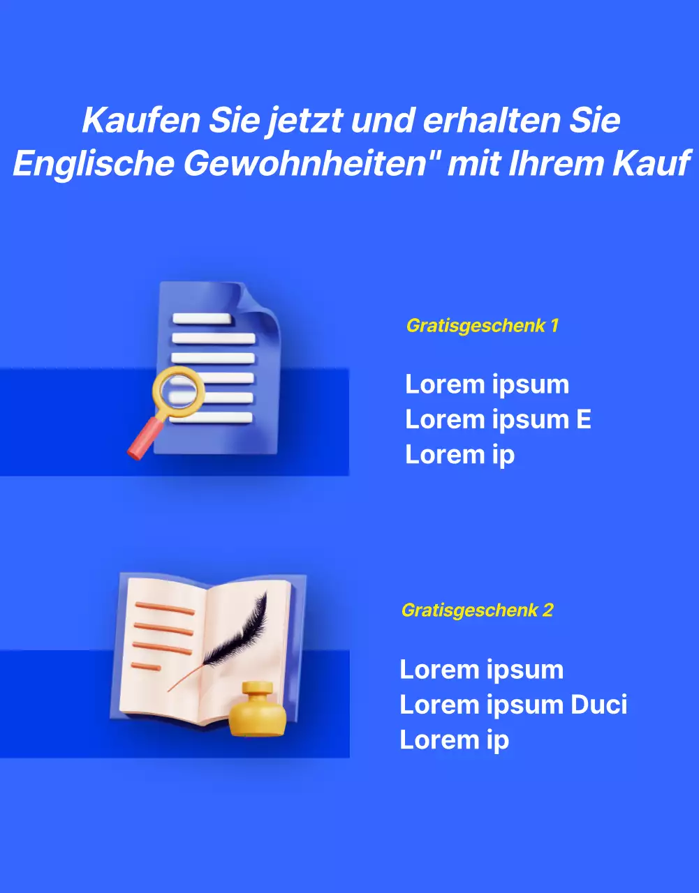 Werbung für ein kitschiges blau-gelbes Angebot für Englischunterricht