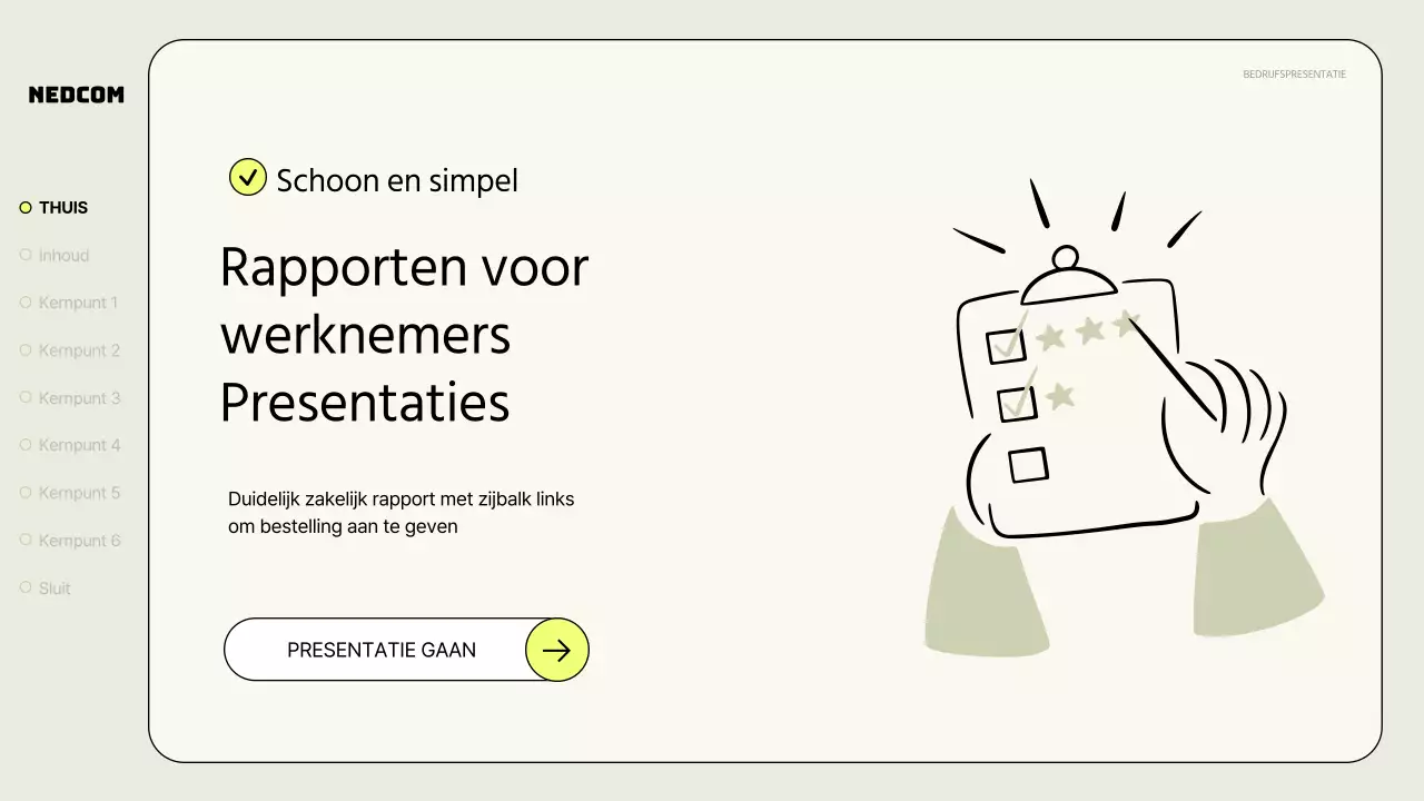 Een eenvoudig zakelijk rapport in kaki en neon
